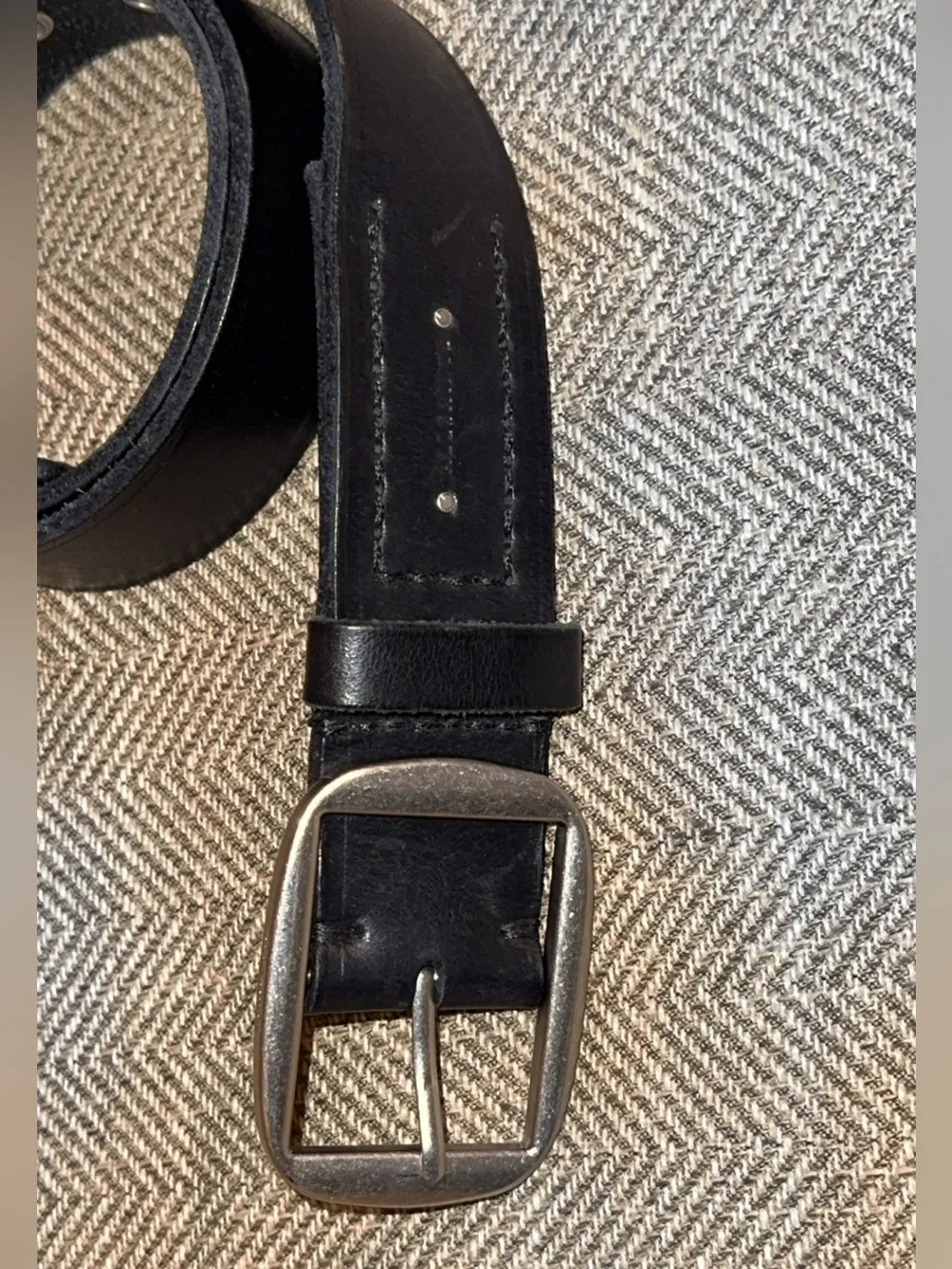 ALL SAINTS BLACK LEATHER GROMMET BELT SILVER METAL LOOP MEN ACCESSORIES
